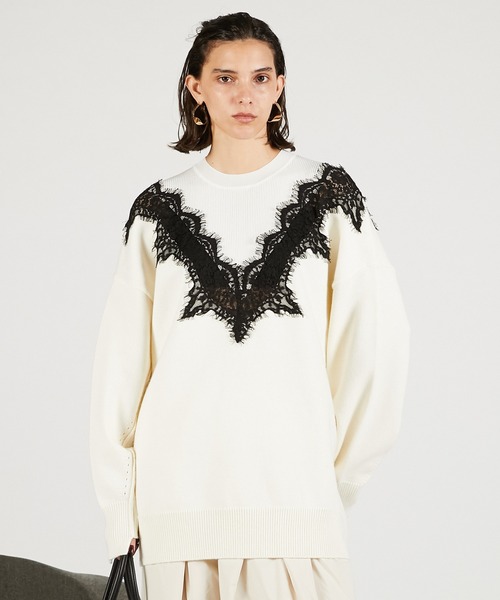 PRANK PROJECT（プランクプロジェクト）の「レースラインオーバーニット / Lace-Line Over-Knit（ニット/セーター・レディース・グレー/チャコールグレー/アイボリー・FREE）」の2枚目の写真