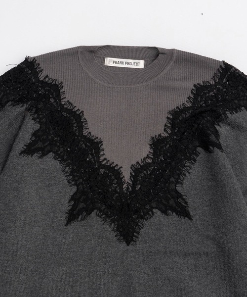 PRANK PROJECT（プランクプロジェクト）の「レースラインオーバーニット / Lace-Line Over-Knit（ニット/セーター・レディース・グレー/チャコールグレー/アイボリー・FREE）」の14枚目の写真