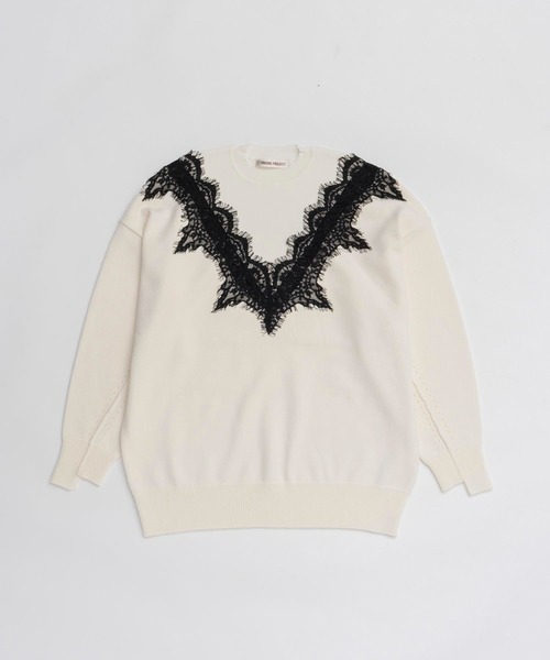 PRANK PROJECT（プランクプロジェクト）の「レースラインオーバーニット / Lace-Line Over-Knit（ニット/セーター・レディース・グレー/チャコールグレー/アイボリー・FREE）」の13枚目の写真