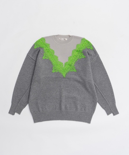 PRANK PROJECT（プランクプロジェクト）の「レースラインオーバーニット / Lace-Line Over-Knit（ニット/セーター・レディース・グレー/チャコールグレー/アイボリー・FREE）」の8枚目の写真