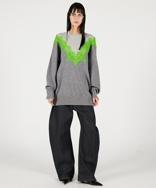 PRANK PROJECT（プランクプロジェクト）の「レースラインオーバーニット / Lace-Line Over-Knit（ニット/セーター・レディース・グレー/チャコールグレー/アイボリー・FREE）」の20枚目の写真