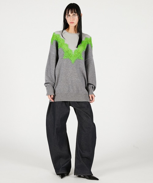 PRANK PROJECT（プランクプロジェクト）の「レースラインオーバーニット / Lace-Line Over-Knit（ニット/セーター・レディース・グレー/チャコールグレー/アイボリー・FREE）」の21枚目の写真