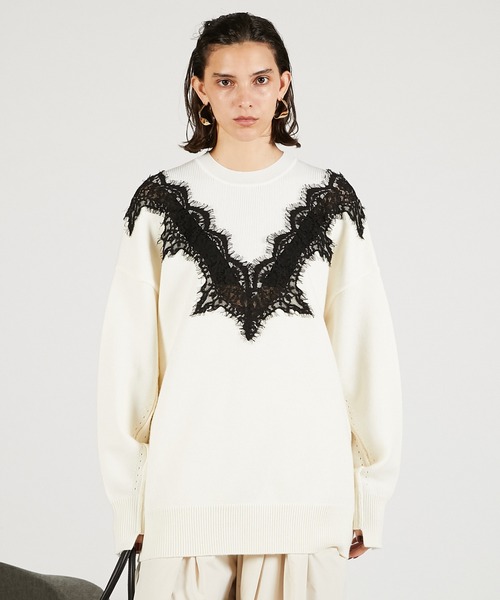 PRANK PROJECT（プランクプロジェクト）の「レースラインオーバーニット / Lace-Line Over-Knit（ニット/セーター・レディース・グレー/チャコールグレー/アイボリー・FREE）」の22枚目の写真