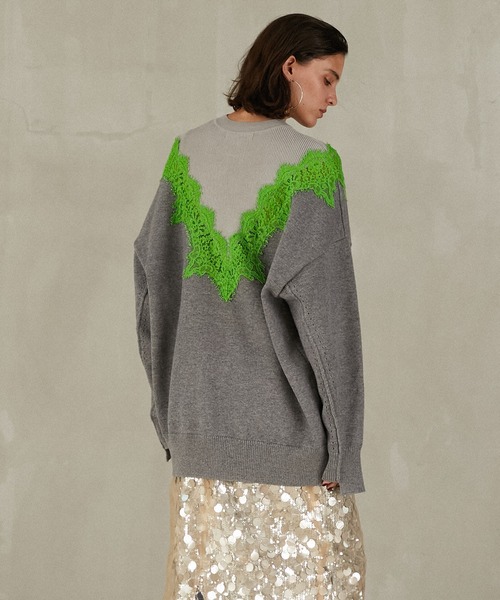 PRANK PROJECT（プランクプロジェクト）の「レースラインオーバーニット / Lace-Line Over-Knit（ニット/セーター・レディース・グレー/チャコールグレー/アイボリー・FREE）」の5枚目の写真