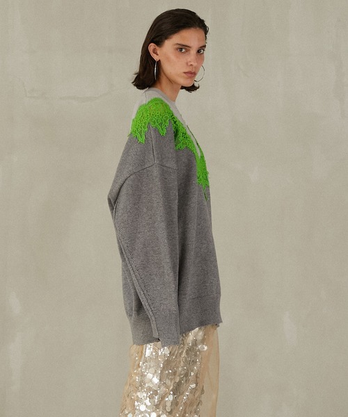 PRANK PROJECT（プランクプロジェクト）の「レースラインオーバーニット / Lace-Line Over-Knit（ニット/セーター・レディース・グレー/チャコールグレー/アイボリー・FREE）」の4枚目の写真