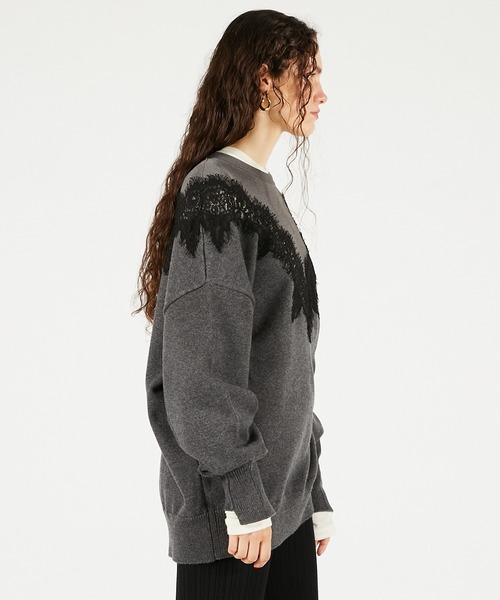 PRANK PROJECT（プランクプロジェクト）の「レースラインオーバーニット / Lace-Line Over-Knit（ニット/セーター・レディース・グレー/チャコールグレー/アイボリー・FREE）」の9枚目の写真