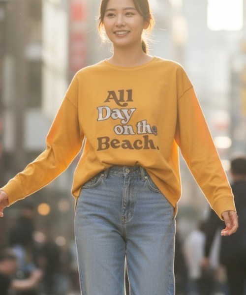 Ocean Pacific(オーシャンパシフィック)の「【OP:オーピー】レディースロングスリーブシャツ/ラウンドヘム(Tシャツ/カットソー・レディース・ピンク/イエロー/サックスブルー・MEDIUM/LARGE)」の2枚目の写真