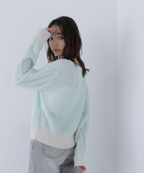 NATURAL BEAUTY BASIC(ナチュラルビューティーベーシック)の「◇配色リブボクシーニット(ニット/セーター・レディース・グリーン系その他3/ピンク系その他/グレー系その他・FREE)」の7枚目の写真