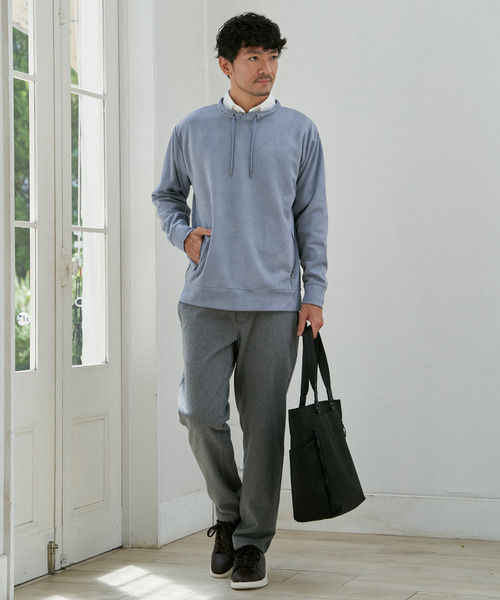 ikka(イッカ)の「【雑誌掲載】GOKU楽スエードジップルーイカラー【抗菌防臭/吸水速乾】【芸能人着用】(スウェット・メンズ・チャコール/キャメル/カーキ/グレイッシュベージュ/ブルー・M/L/XL/S)」の9枚目の写真
