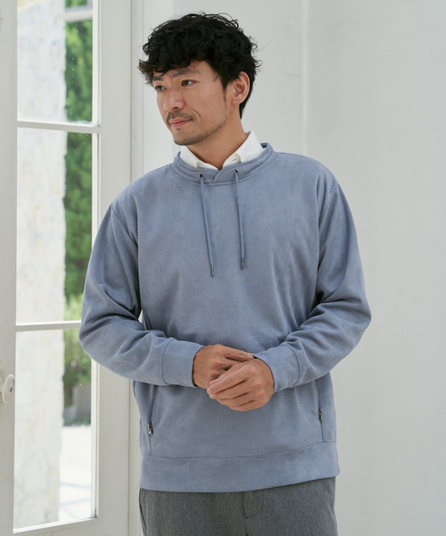 ikka(イッカ)の「【雑誌掲載】GOKU楽スエードジップルーイカラー【抗菌防臭/吸水速乾】【芸能人着用】(スウェット・メンズ・チャコール/キャメル/カーキ/グレイッシュベージュ/ブルー・M/L/XL/S)」の7枚目の写真