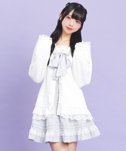 Secret Honey（シークレットハニー）の「シャギーバックレースアップカーディガン（カーディガン/ボレロ・レディース・ブラック/オフホワイト/ピンク・FREE）」の2枚目の写真