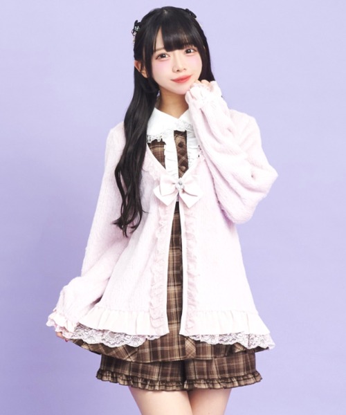 Secret Honey（シークレットハニー）の「シャギーバックレースアップカーディガン（カーディガン/ボレロ・レディース・ブラック/オフホワイト/ピンク・FREE）」の3枚目の写真