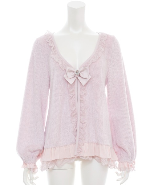 Secret Honey（シークレットハニー）の「シャギーバックレースアップカーディガン（カーディガン/ボレロ・レディース・ブラック/オフホワイト/ピンク・FREE）」の8枚目の写真