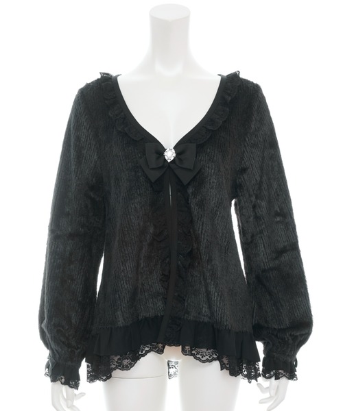 Secret Honey（シークレットハニー）の「シャギーバックレースアップカーディガン（カーディガン/ボレロ・レディース・ブラック/オフホワイト/ピンク・FREE）」の7枚目の写真