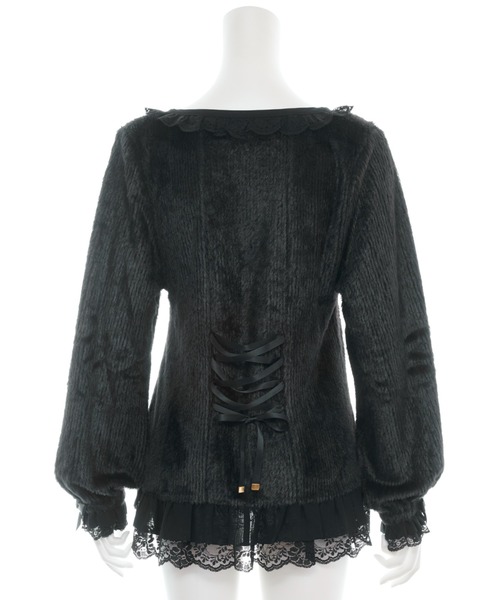 Secret Honey（シークレットハニー）の「シャギーバックレースアップカーディガン（カーディガン/ボレロ・レディース・ブラック/オフホワイト/ピンク・FREE）」の5枚目の写真