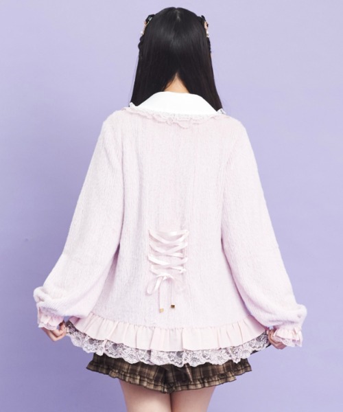 Secret Honey（シークレットハニー）の「シャギーバックレースアップカーディガン（カーディガン/ボレロ・レディース・ブラック/オフホワイト/ピンク・FREE）」の12枚目の写真