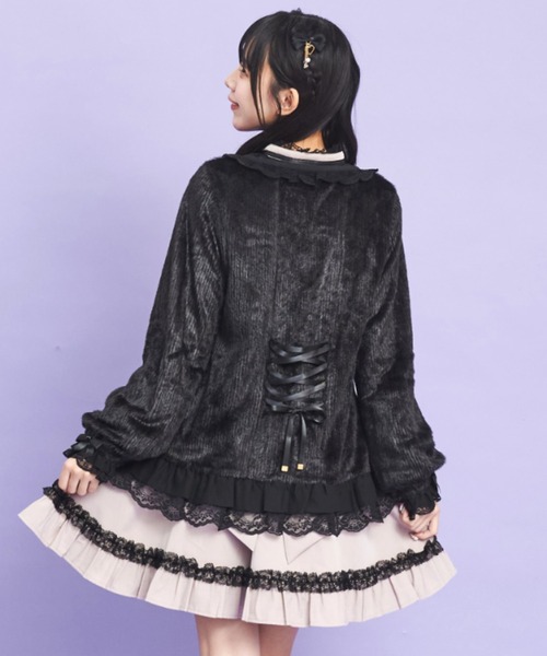 Secret Honey（シークレットハニー）の「シャギーバックレースアップカーディガン（カーディガン/ボレロ・レディース・ブラック/オフホワイト/ピンク・FREE）」の10枚目の写真