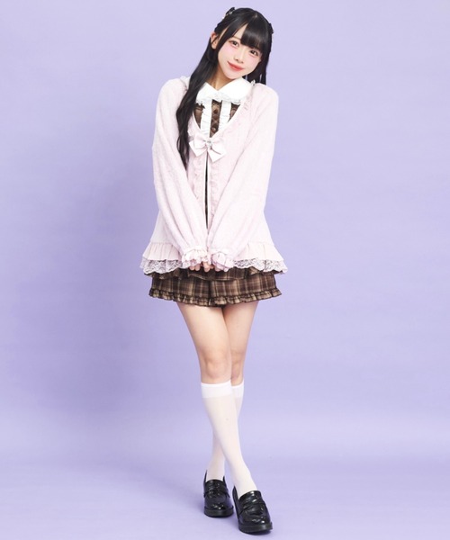 Secret Honey（シークレットハニー）の「シャギーバックレースアップカーディガン（カーディガン/ボレロ・レディース・ブラック/オフホワイト/ピンク・FREE）」の13枚目の写真