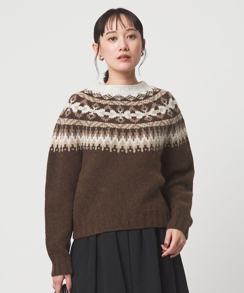 ハーレーオブスコットランド 美品 ウールニット 40 カーキ HARLEY OF SCOTLAND ハーレーオブスコットランド シェットランドクルー