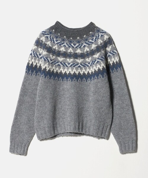 未使用級 Harley of Scotland ノルディック柄ニット グレー M セール】【別注】＜Harley of Scotland＞ノルディック プルオーバー