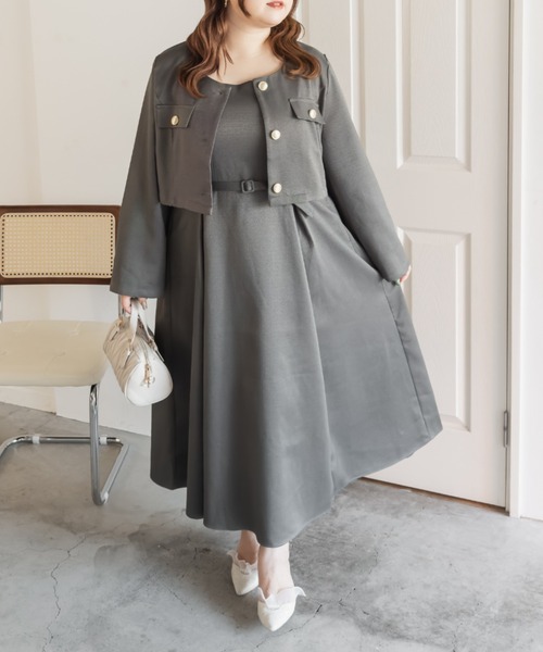 CLETTEオリジナルショートジャケット＆ワンピースセット　グレー　LL CLETTEオリジナルショートジャケット＆ワンピースセット