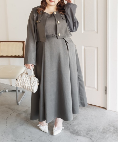 CLETTEオリジナルショートジャケット＆ワンピースセット　グレー　LL CLETTEオリジナルショートジャケット＆ワンピースセット（ワンピース