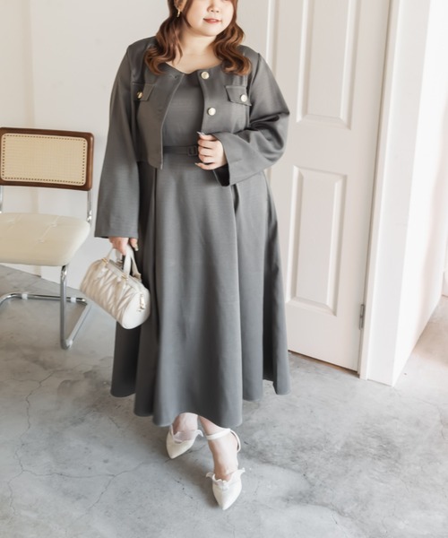 CLETTEオリジナルショートジャケット＆ワンピースセット　グレー　LL CLETTEオリジナルショートジャケット＆ワンピースセット | 大きい