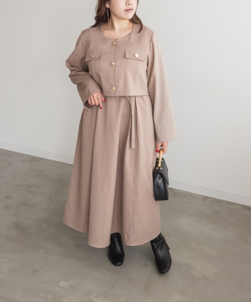 CLETTEオリジナルショートジャケット＆ワンピースセット　グレー　LL CLETTEオリジナルショートジャケット＆ワンピースセット（ワンピース