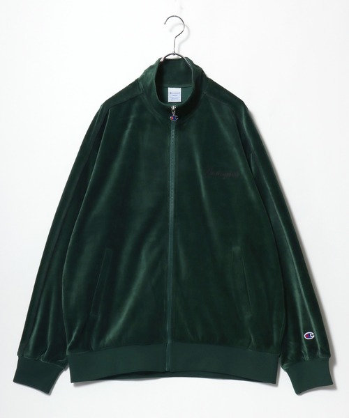 Champion（チャンピオン）の「2025AW Champion/チャンピオン  VELOUR ZIP JACKET ベロア ワンポイント バック刺繍 パイピング トラックジャケット（ブルゾン・メンズ・ブラック/ネイビー/グリーン・M/L/XL）」の6枚目の写真