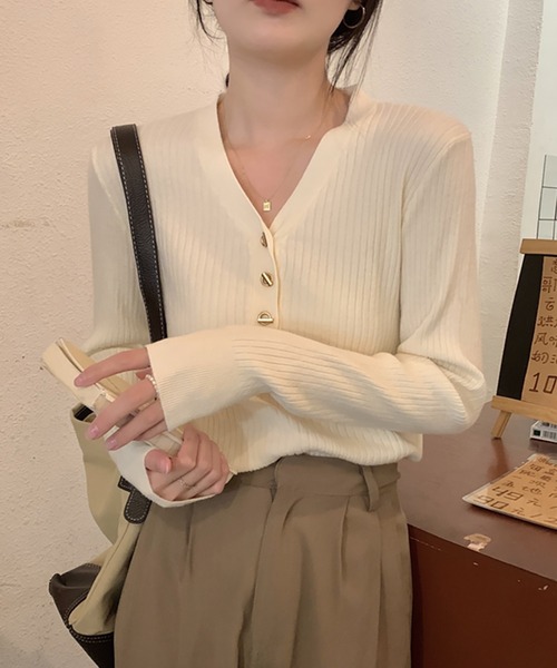 セール】Vネックヘンリーネックリブニット（ニット/セーター）｜Doula