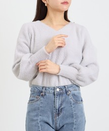 ラメフェザーVネックニット