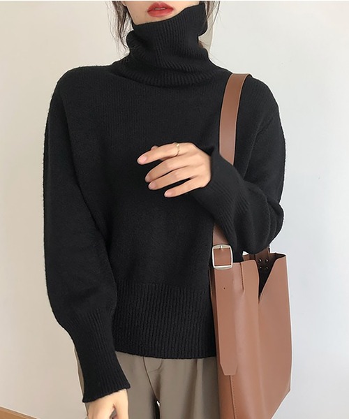 Doula Doula(ドゥーラドゥーラ)の「タートルネックリブ切り替えニット(ニット/セーター・レディース・ブルー/ブラック/ブラウン/グリーン/ホワイト/モカ/パープル/オレンジ・FREE)」の2枚目の写真