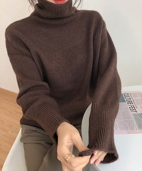 Doula Doula(ドゥーラドゥーラ)の「タートルネックリブ切り替えニット(ニット/セーター・レディース・ブルー/ブラック/ブラウン/グリーン/ホワイト/モカ/パープル/オレンジ・FREE)」の19枚目の写真