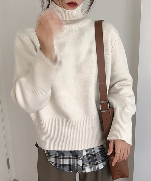Doula Doula(ドゥーラドゥーラ)の「タートルネックリブ切り替えニット(ニット/セーター・レディース・ブルー/ブラック/ブラウン/グリーン/ホワイト/モカ/パープル/オレンジ・FREE)」の9枚目の写真