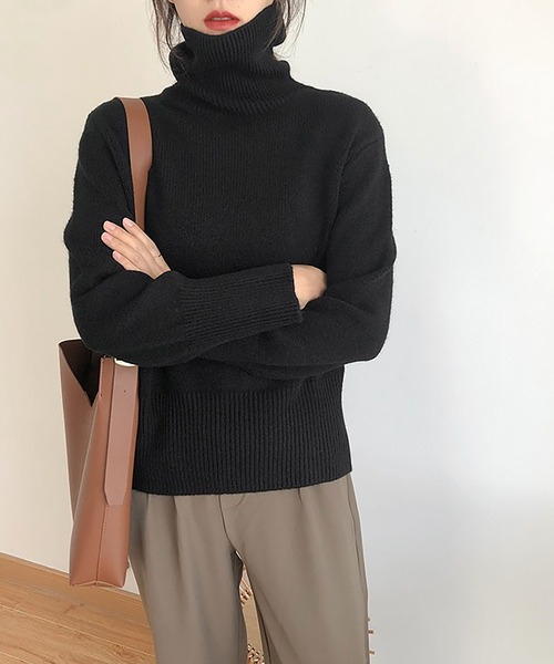 Doula Doula(ドゥーラドゥーラ)の「タートルネックリブ切り替えニット(ニット/セーター・レディース・ブルー/ブラック/ブラウン/グリーン/ホワイト/モカ/パープル/オレンジ・FREE)」の13枚目の写真