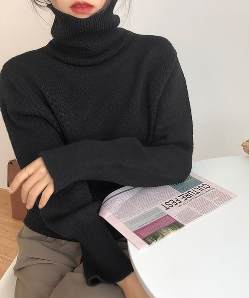 Doula Doula(ドゥーラドゥーラ)の「タートルネックリブ切り替えニット(ニット/セーター・レディース・ブルー/ブラック/ブラウン/グリーン/ホワイト/モカ/パープル/オレンジ・FREE)」の14枚目の写真