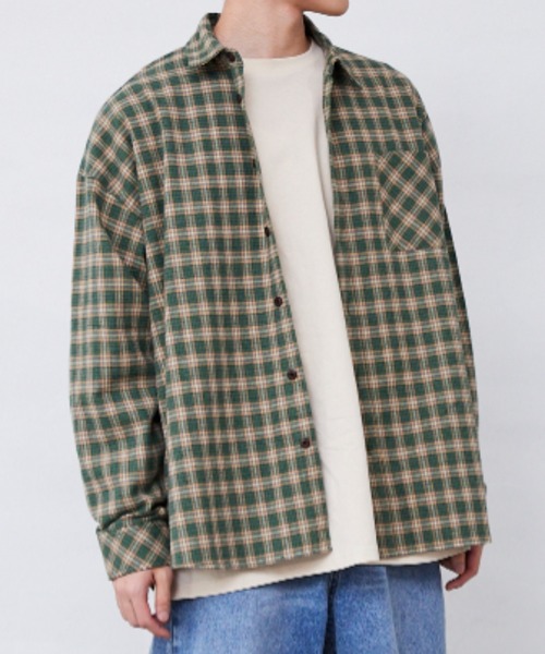 Fluffy BROTHERS(フラッフィーブラザーズ)の「チェック長袖シャツ(大人サイズ)(シャツ/ブラウス・メンズ・グリーン/イエロー・L/M/XL)」の1枚目の写真