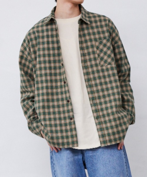 Fluffy BROTHERS(フラッフィーブラザーズ)の「チェック長袖シャツ(大人サイズ)(シャツ/ブラウス・メンズ・グリーン/イエロー・L/M/XL)」の15枚目の写真