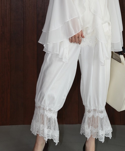 chuclla（チュクラ）の「レースヘムイージーワイドパンツ chw26s002（その他パンツ・レディース・ホワイト/ブラック・FREE）」の2枚目の写真