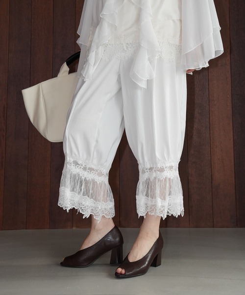 chuclla（チュクラ）の「レースヘムイージーワイドパンツ chw26s002（その他パンツ・レディース・ホワイト/ブラック・FREE）」の4枚目の写真
