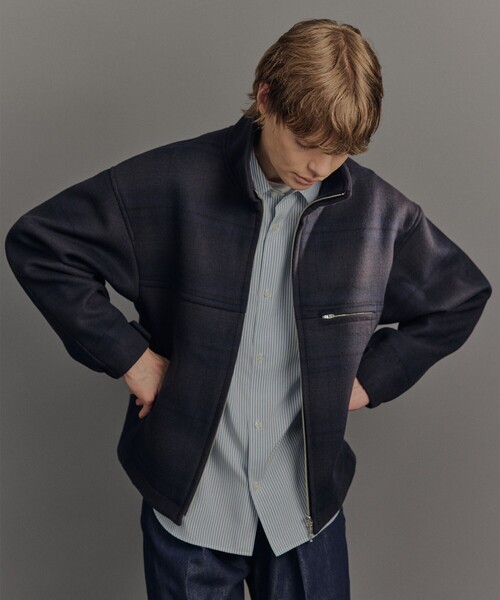 Super140s メルトンスタンドジップブルゾン【チェック柄】（ブルゾン