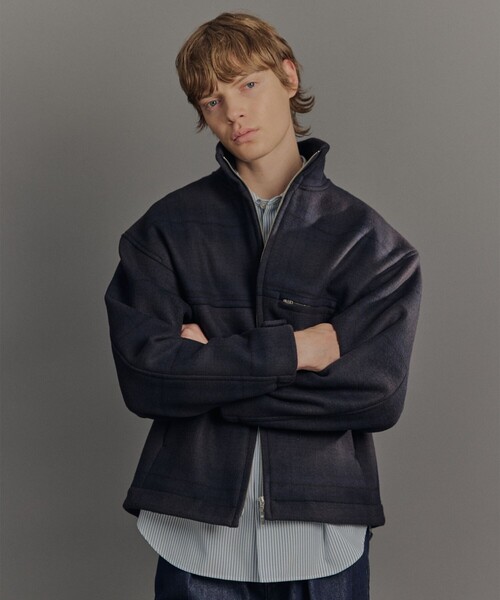 Super140s メルトンスタンドジップブルゾン【チェック柄】（ブルゾン