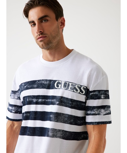 Crew Neck Short Sleeves Faded Stripes Tee 半袖Tシャツ | GUESS(ゲス