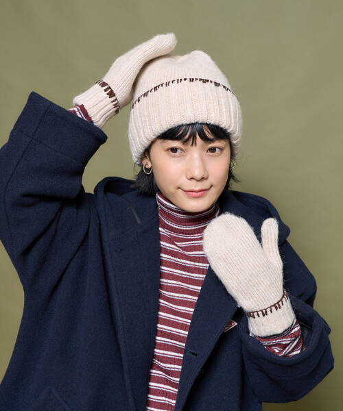 FREAK'S STORE(フリークスストア)の「配色 ブランケットステッチ ミトン(手袋・レディース・グレー/オフホワイト・ONE SIZE)」の3枚目の写真