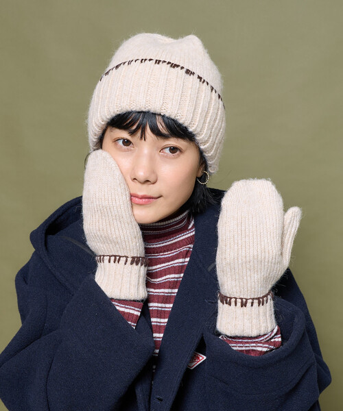 FREAK'S STORE(フリークスストア)の「配色 ブランケットステッチ ミトン(手袋・レディース・グレー/オフホワイト・ONE SIZE)」の4枚目の写真