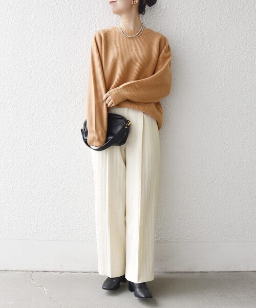 たば　0329 SHIPS any:〈手洗い可能〉ジャカード タック セミワイド パンツ［NAVY