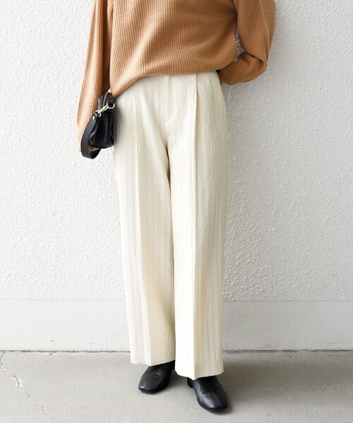 SHIPS any（シップス エニィ）の「SHIPS any:〈手洗い可能〉ジャカード タック セミワイド パンツ［NAVY BLUE］（その他パンツ・レディース・ネイビー/ナチュラル・36/38）」の5枚目の写真