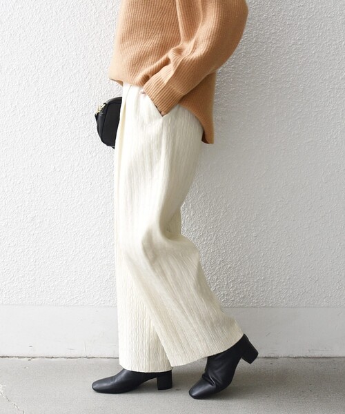 SHIPS any:〈手洗い可能〉ジャカード タック セミワイド パンツ［NAVY