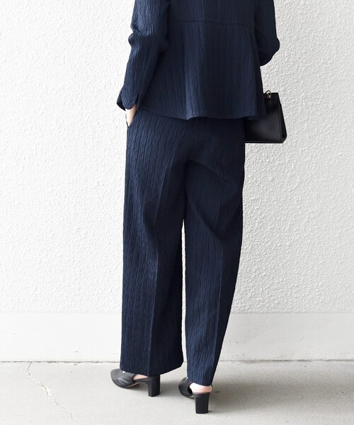 SHIPS any:〈手洗い可能〉ジャカード タック セミワイド パンツ［NAVY