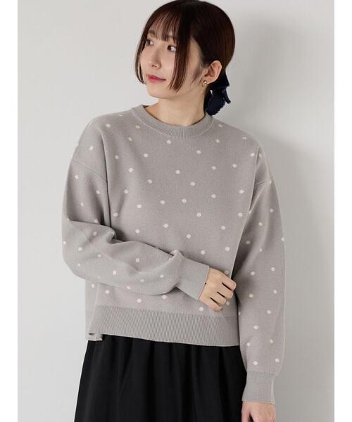 Te chichi TERRASSE（テチチテラス）の「ドットジャカードクルーネックニット（ニット/セーター・レディース・チャコールグレー/ベージュ/グレー・F）」の6枚目の写真